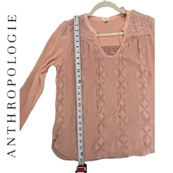 Tiny by Anthropologie Pink Tie Neck Long Sleeve Peasant Blouse Size Medium EUC - Picture 13 of 15